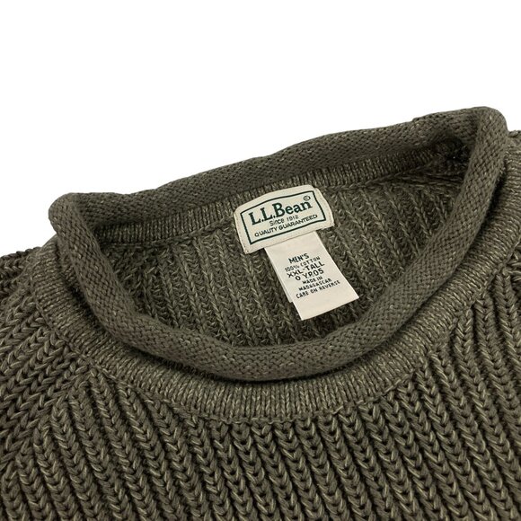 LL Bean Roll Neck Sweater Mens Size XXLT Tall 100% Cotton Heather Green - Picture 5 of 7